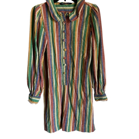 Wild Pony Spanish Brand Rainbow Striped Long Sleeve Shirt Festive Dress Size L - Picture 1 of 11